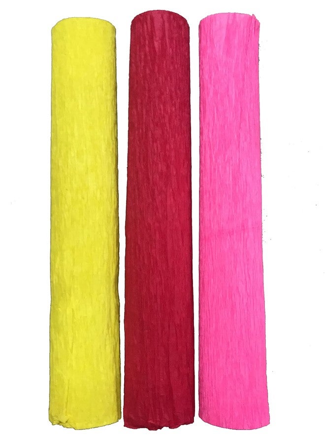 3A Featuretail Tricolor 8ft Length/20in Width Crepe Paper Roll/Wrinkled Paper for Flower Making, Bouquet Wrapping and Craft (Yellow-Red-Pink, 3 Roll - 1 Color Each) - Image 1