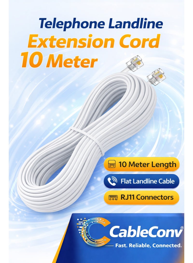 CABLE CONV Telephone Landline Extension Cord 10 Meter RJ11 Flat Cable – High Speed & Durable Phone Extension Wire - Image 1