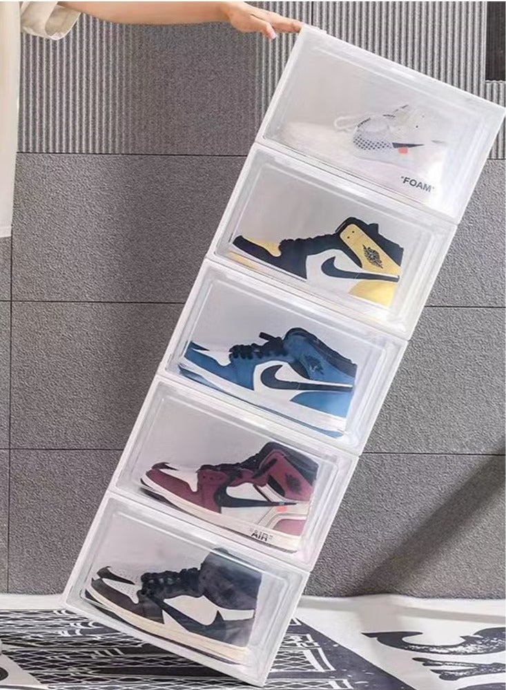 Beauenty Shoe Storage Box 5 Pack Clear Plastic Stackable Shoe Organizer for Closet Interlocking Design Shoe Container Bins for Sneakers Foldable Shoe Rack with Lids - Image 1