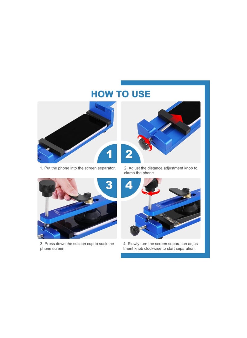 Phone Screen Separator Tool Machine with Suction Cup, Mobile Phone Free-Heating Screen Removal Tool Kit for LCD Phone Screen 6” 6.4” (Blue)