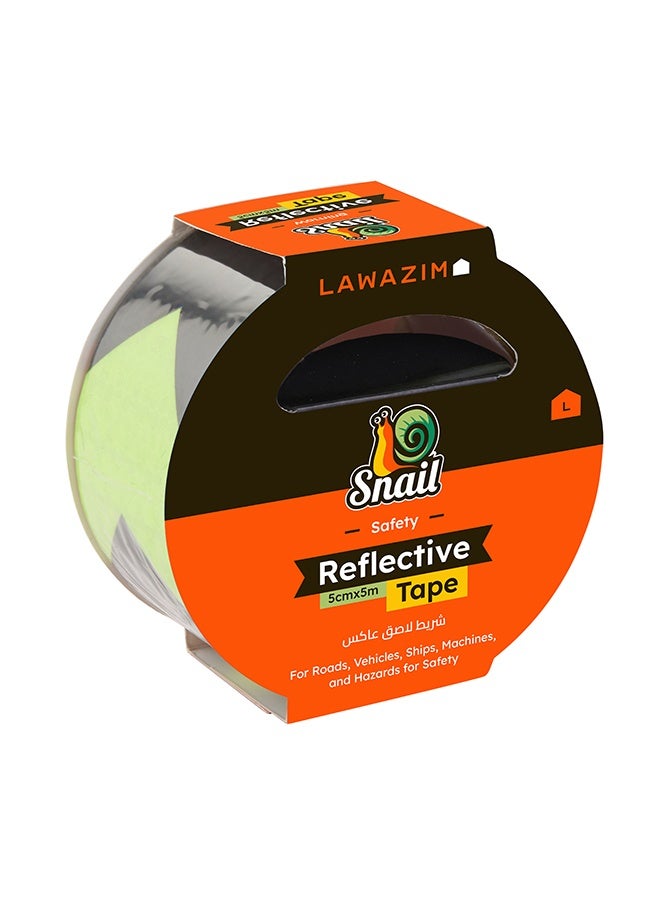 LAWAZIM Snail Reflective Safety Tape - 1 Piece, 5cm×5m (2inx16.4ft), Neon Yellow-Green/Black - High Visibility Arrow Pattern Waterproof Self-Adhesive Safety Marking Tape for Indoor & Outdoor Use - Image 1
