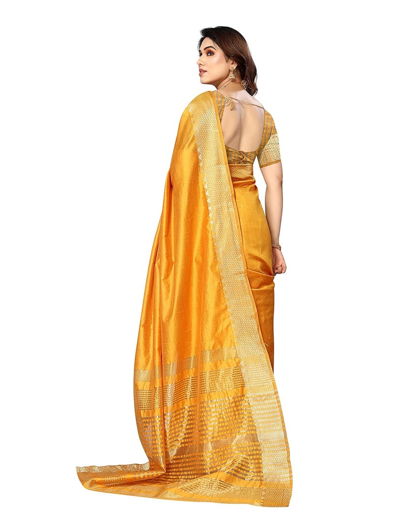 Sidhidata Women's Gold Assam Silk Saree with Unstitched Blouse Piece - Image 5