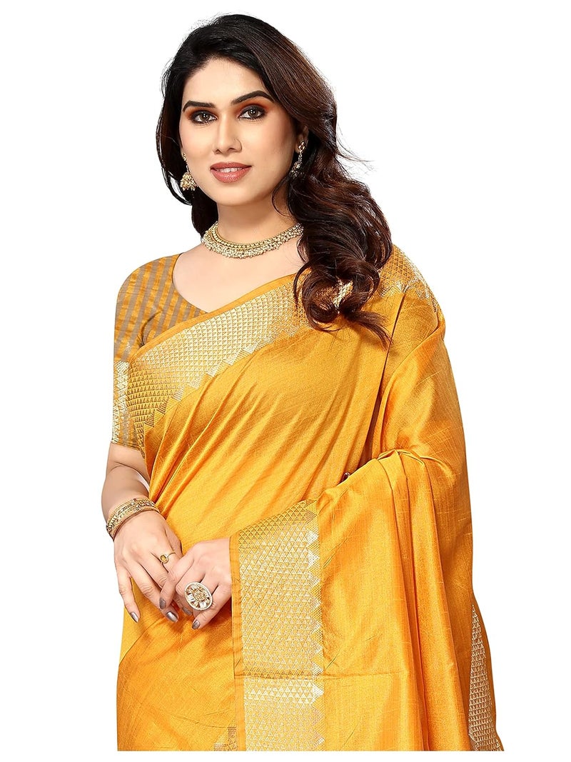 Sidhidata Women's Gold Assam Silk Saree with Unstitched Blouse Piece - Image 2