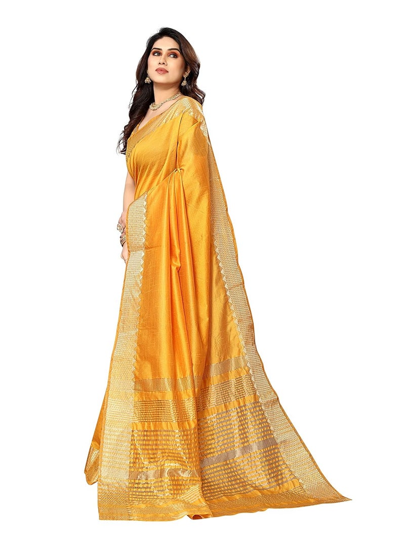 Sidhidata Women's Gold Assam Silk Saree with Unstitched Blouse Piece - Image 4