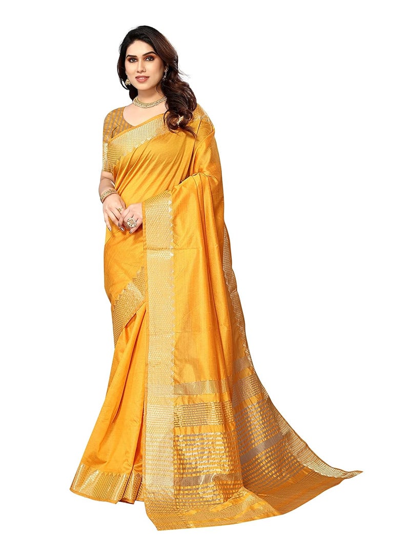 Sidhidata Women's Gold Assam Silk Saree with Unstitched Blouse Piece - Image 3