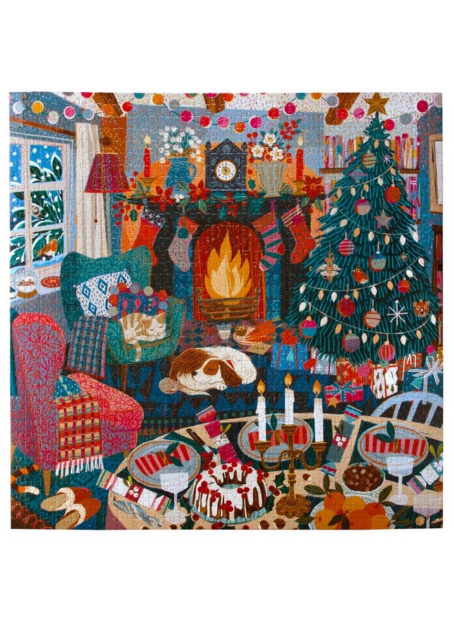 eeBoo Piece & Love: English Cottage Christmas - 1000 Piece Puzzle - Adult Square Jigsaw, 23x23, Includes Image Reference Insert, Pieces - Image 3