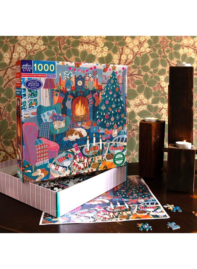 eeBoo Piece & Love: English Cottage Christmas - 1000 Piece Puzzle - Adult Square Jigsaw, 23x23, Includes Image Reference Insert, Pieces - Image 4