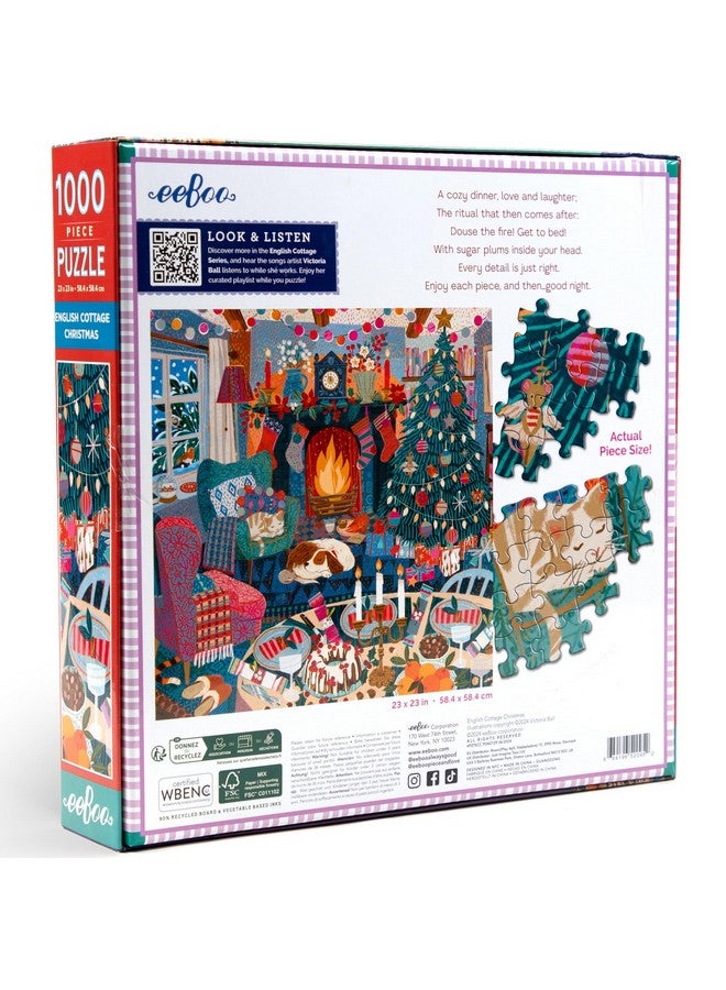 eeBoo Piece & Love: English Cottage Christmas - 1000 Piece Puzzle - Adult Square Jigsaw, 23x23, Includes Image Reference Insert, Pieces - Image 2
