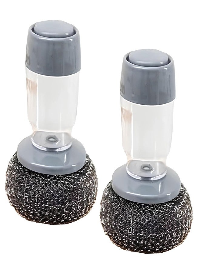 MITNIK Kitchen Soap Dispensing Palm Brushes with Replaceable Scrubber & Wire Ball, Push Button Liquid, Non-Slip Handle, Rust-Resistant Dish Cleaning Tool for Sink, Pots (Pack of 2) Multicolor - Image 1