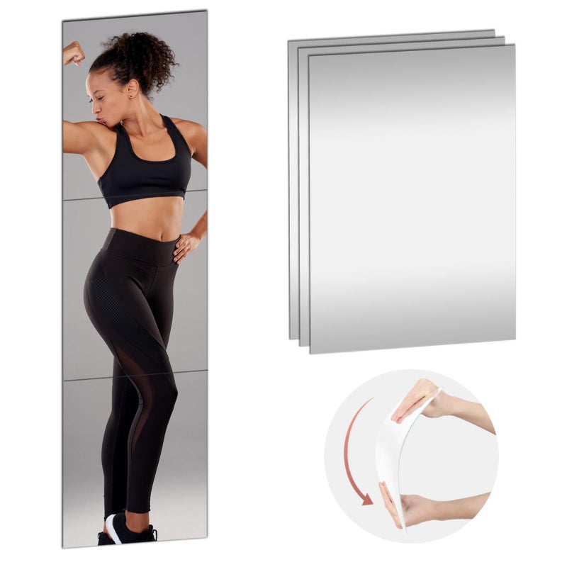 M ACHOOSE 3PCS Mirrors Tiles 18 L x 12 W Gym Mirrors Wall Mounted Mirror Bendable Acrylic Frameless Full Length Mirror Tiles for Home Gym Bedroom Door Bathroom