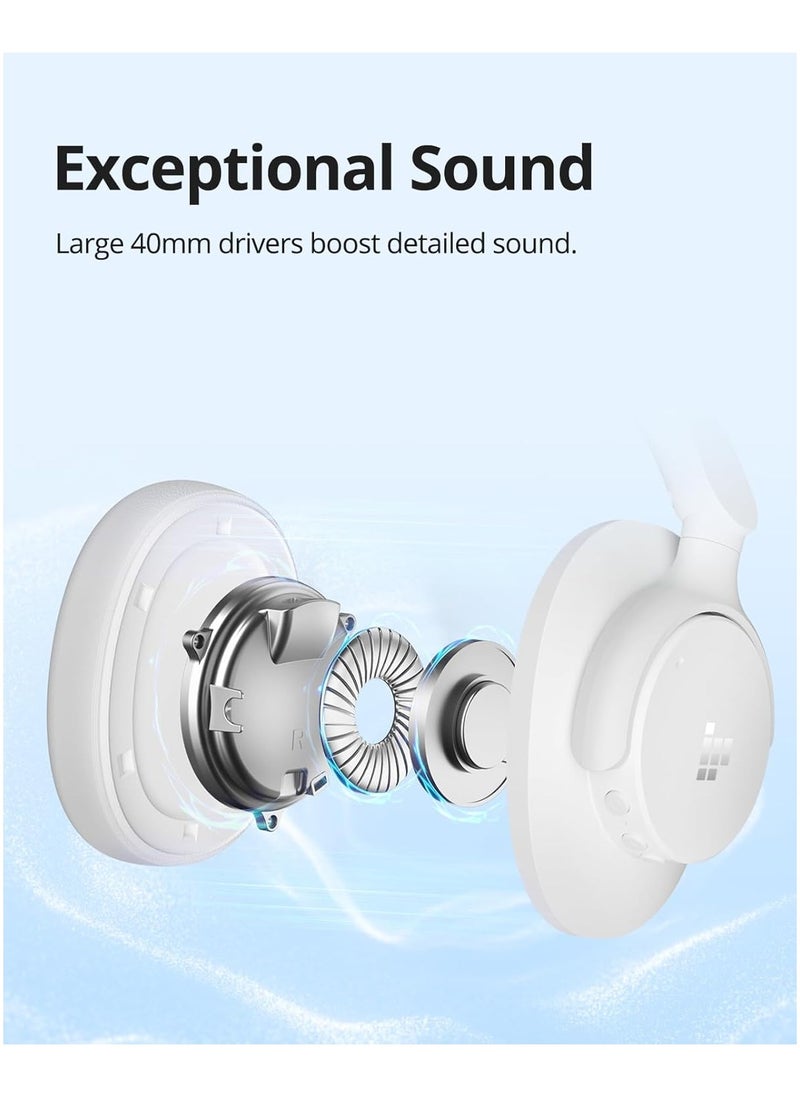 Tronsmart Tronsmart sounfii Q20 Active Noise Cancelling Headphones, Wireless Over Ear Bluetooth Headphones, 60H Playtime, Rich-Detailed Sound, Customize EQ, Comfort Fit Ear Cups, for Travel, Home Office(White)  - Image 3