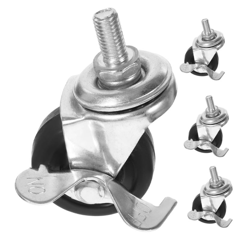 4Pcs Threaded Stem Swivel Caster Wheels with Brake Rubber Replacement for Trolley Cart - Image 1