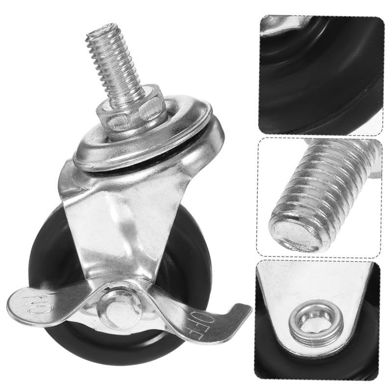 4Pcs Threaded Stem Swivel Caster Wheels with Brake Rubber Replacement for Trolley Cart - Image 5