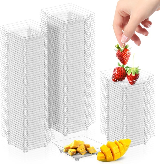 200 PCS MINI DESSERT PLATES CLEAR DISPOSABLE PLASTIC TRAY MINI PLASTIC DISH FOR SAUCE DESSERT FRUIT OR APPETIZER24