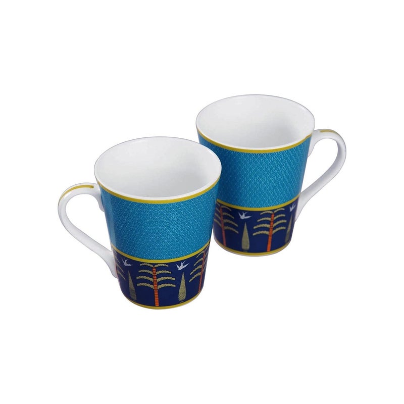 India Circus Floral Ceramic Tea Milk or Coffee Mugs Set of 2 300ml Each Multicolor can be Used to Gift to Loved Ones ICMM2CC9 - Image 1