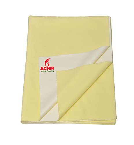 ACHIR Waterproof Cotton Dry Sheet/Bed Protector/Absorbent Mat Small, 50 cm x 70 cm, Yellow - Image 1