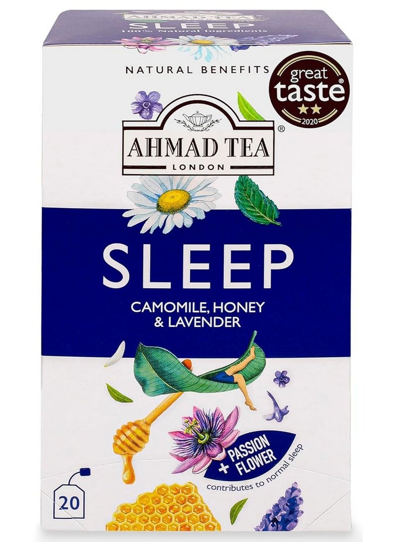 Ahmad Tea Sleep Camomile Honey & Lavender Herbal Tea With Passion Flower Natural Benefits 20 Teabags - Image 1