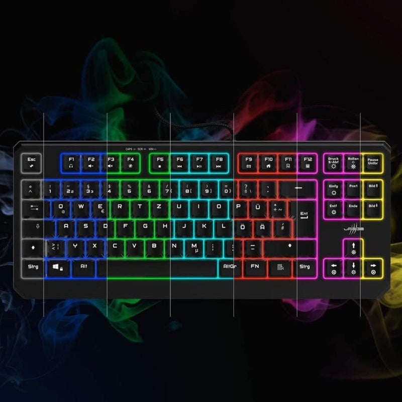 يو ريج uRage لوحة مفاتيح ألعاب Exodus 220 TKL، باللون الأسود، تصميم بدون لوحة أرقام (Tenkeyless)، بتخطيط ألماني QWERTZ، بإضاءة خلفية RGB، مفاتيح غشائية، اتصال USB-A، تضم 88 مفتاحًا، بأبعاد 36.5 × 3.5 × 15 سم - Image 4