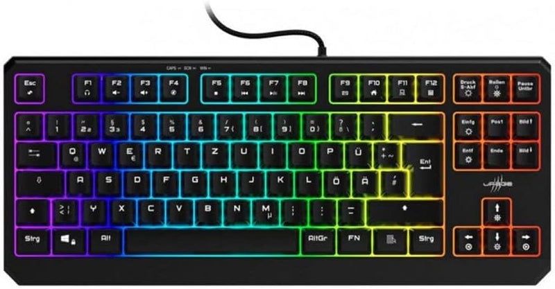 يو ريج uRage لوحة مفاتيح ألعاب Exodus 220 TKL، باللون الأسود، تصميم بدون لوحة أرقام (Tenkeyless)، بتخطيط ألماني QWERTZ، بإضاءة خلفية RGB، مفاتيح غشائية، اتصال USB-A، تضم 88 مفتاحًا، بأبعاد 36.5 × 3.5 × 15 سم - Image 2