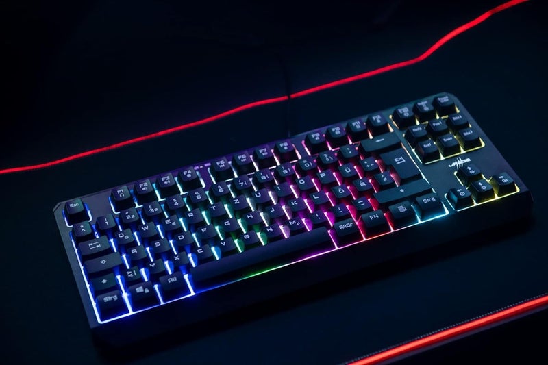 يو ريج uRage لوحة مفاتيح ألعاب Exodus 220 TKL، باللون الأسود، تصميم بدون لوحة أرقام (Tenkeyless)، بتخطيط ألماني QWERTZ، بإضاءة خلفية RGB، مفاتيح غشائية، اتصال USB-A، تضم 88 مفتاحًا، بأبعاد 36.5 × 3.5 × 15 سم - Image 5