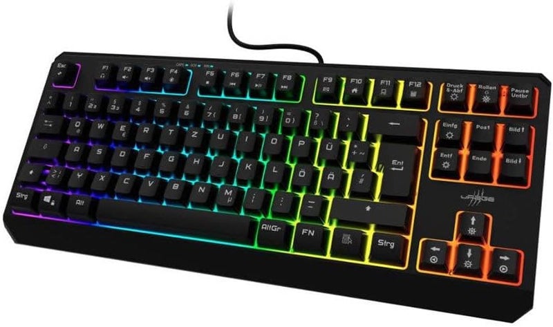 يو ريج uRage لوحة مفاتيح ألعاب Exodus 220 TKL، باللون الأسود، تصميم بدون لوحة أرقام (Tenkeyless)، بتخطيط ألماني QWERTZ، بإضاءة خلفية RGB، مفاتيح غشائية، اتصال USB-A، تضم 88 مفتاحًا، بأبعاد 36.5 × 3.5 × 15 سم - Image 1