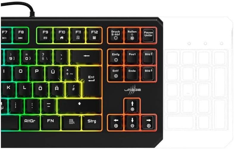 يو ريج uRage لوحة مفاتيح ألعاب Exodus 220 TKL، باللون الأسود، تصميم بدون لوحة أرقام (Tenkeyless)، بتخطيط ألماني QWERTZ، بإضاءة خلفية RGB، مفاتيح غشائية، اتصال USB-A، تضم 88 مفتاحًا، بأبعاد 36.5 × 3.5 × 15 سم - Image 3