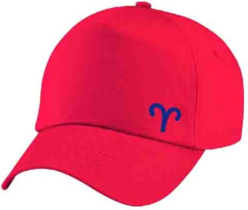 Red Cap with Aries zodiac Blue Color Logo