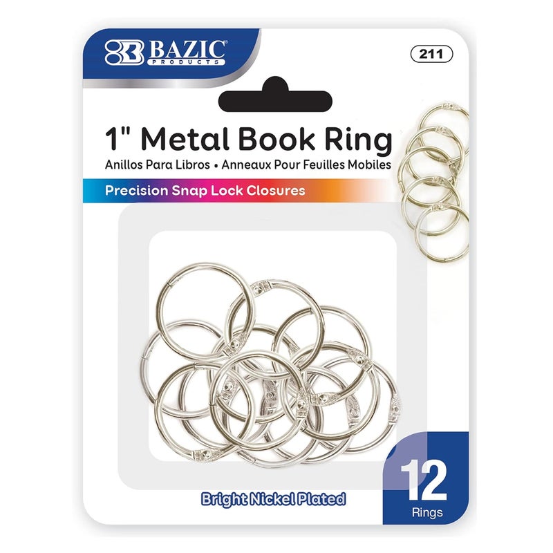 Bazic Products BAZIC Loose Leaf Binder Ring 1", Book Rings Binder Rings, Nickel Plated Steel Metal Ring for Flash Cards, Index Card, Keychain (12/Pack), 1-Pack - Image 1