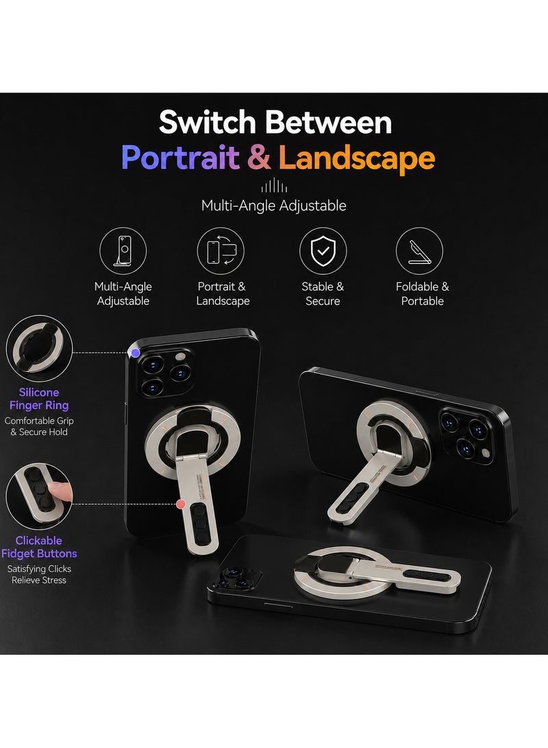 O Ozone 3-in-1 Magnetic Phone Ring Holder, 360° Rotating Grip Stand with Foldable Kickstand, Strong Magnetic Phone Mount, Compatible with MagSafe Phones & Cases- Dark Grey - Image 2