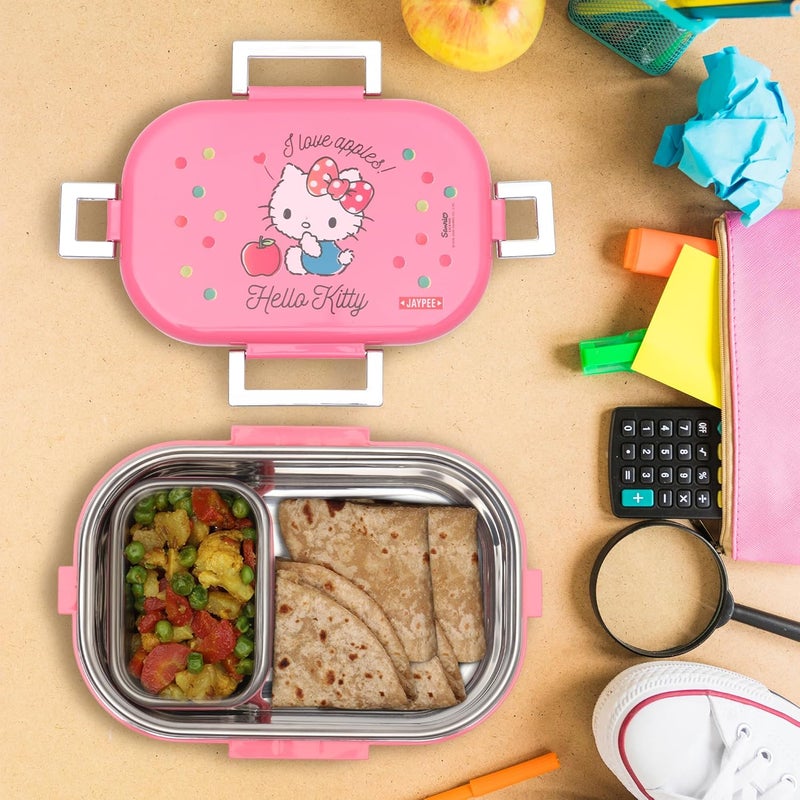 JAYPEE PLUS JAYPEE Missteel Hello Kitty Lunch Box Plastic with Inner Stainless Steel Lunch Box for Kids School Girls, Picnic Airtight Leak- Proof Tiffin Box 650 ml,Pink - Image 2