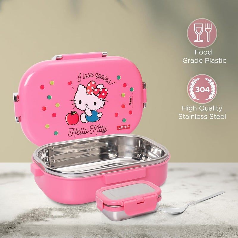 JAYPEE PLUS JAYPEE Missteel Hello Kitty Lunch Box Plastic with Inner Stainless Steel Lunch Box for Kids School Girls, Picnic Airtight Leak- Proof Tiffin Box 650 ml,Pink - Image 4