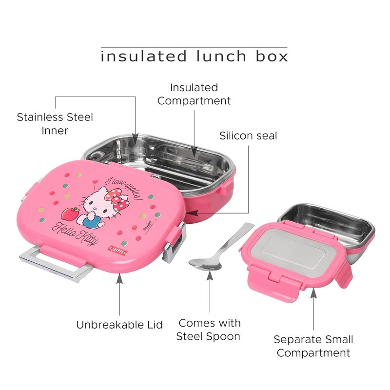 JAYPEE PLUS JAYPEE Missteel Hello Kitty Lunch Box Plastic with Inner Stainless Steel Lunch Box for Kids School Girls, Picnic Airtight Leak- Proof Tiffin Box 650 ml,Pink - Image 5