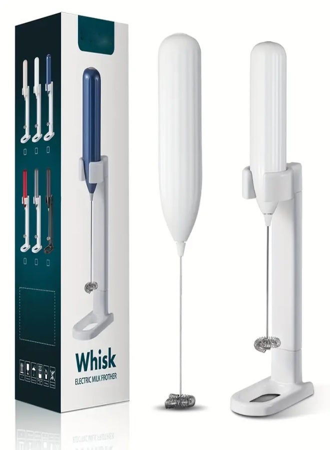 AROAQ High-Speed Electric Milk Frother with a Stand, Featuring a 10000 RPM Motor, 25 Spiral Whisks, Portable Design, Perfect for Home Use, Camping, And Making Coffee, Lattes, Cappuccinos, And Matcha - WHITE - Image 1