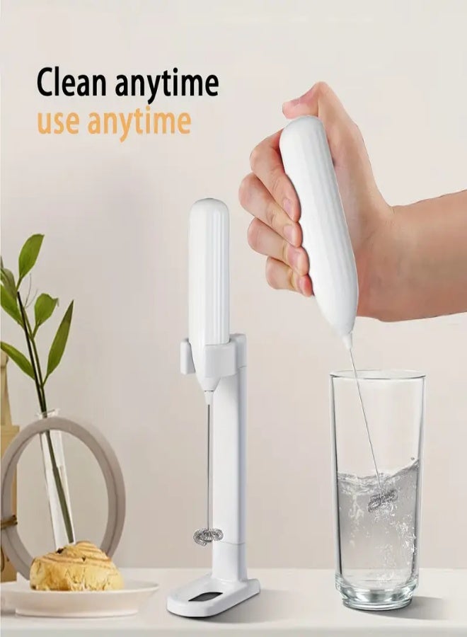 AROAQ High-Speed Electric Milk Frother with a Stand, Featuring a 10000 RPM Motor, 25 Spiral Whisks, Portable Design, Perfect for Home Use, Camping, And Making Coffee, Lattes, Cappuccinos, And Matcha - WHITE - Image 5