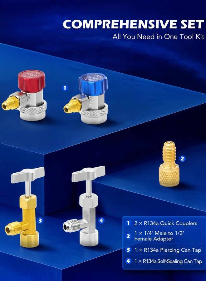 Orion Motor Tech مجموعة عدادات مانيفولد لتشخيص مكيف الهواء 3 طرق لشحن الفريون، تناسب R134A R12 R22 و R502، مع خرطوم بطول 5 أقدام، محولات خزان أكمي، موصلات قابلة للتعديل وصنبور علبه - Image 3