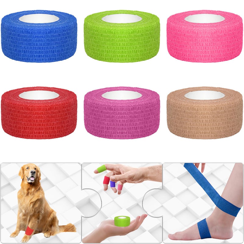 Twavang 6 Pack 1 Inches Self Adhesive Bandage Wrap Breathable Cohesive Bandage Elastic Tape for Pets, Athletic, Sports, Wrist, Knee, Ankle(5 Yards Per Roll, Mixed Colors) - Image 1