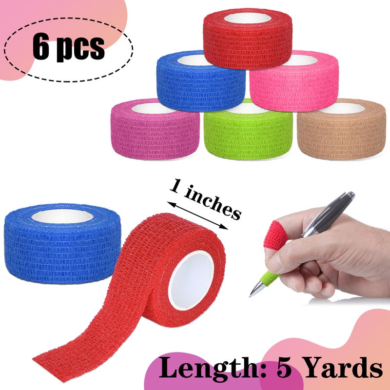 Twavang 6 Pack 1 Inches Self Adhesive Bandage Wrap Breathable Cohesive Bandage Elastic Tape for Pets, Athletic, Sports, Wrist, Knee, Ankle(5 Yards Per Roll, Mixed Colors) - Image 2