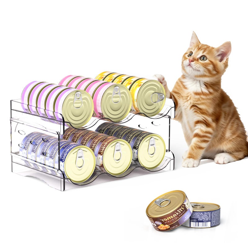 Flenpptly Cat Food Can Organizer, 2-Tier Cat Food Organizer, Transparent Can Organizer for Pantry, Canned Food Organizer Holds 30 (3oz) Cans, Pantry Can Organizer (2-Tier) - Image 1