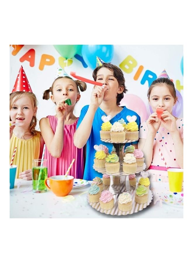 NIBEMINENT 3 Tier Cake Display Stand And Fruit Plate Silver Striped - Image 2