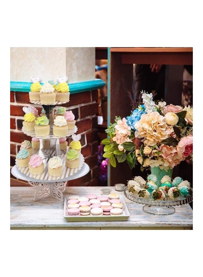NIBEMINENT 3 Tier Cake Display Stand And Fruit Plate Silver Striped - Image 5