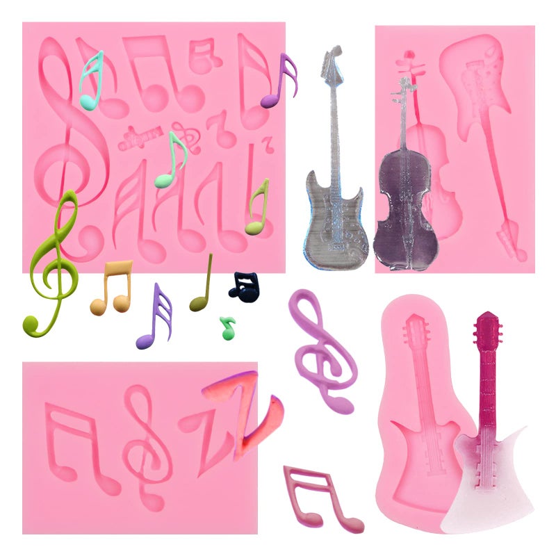 Xcake Lcook Music Note Silicone Fondant Mold  Guitar Chocolate Baking Molds for Birthday Baby Shower Cake Decoration Cupcake Topper Candy Sugar Craft Gum Paste Clay Resin - Image 1