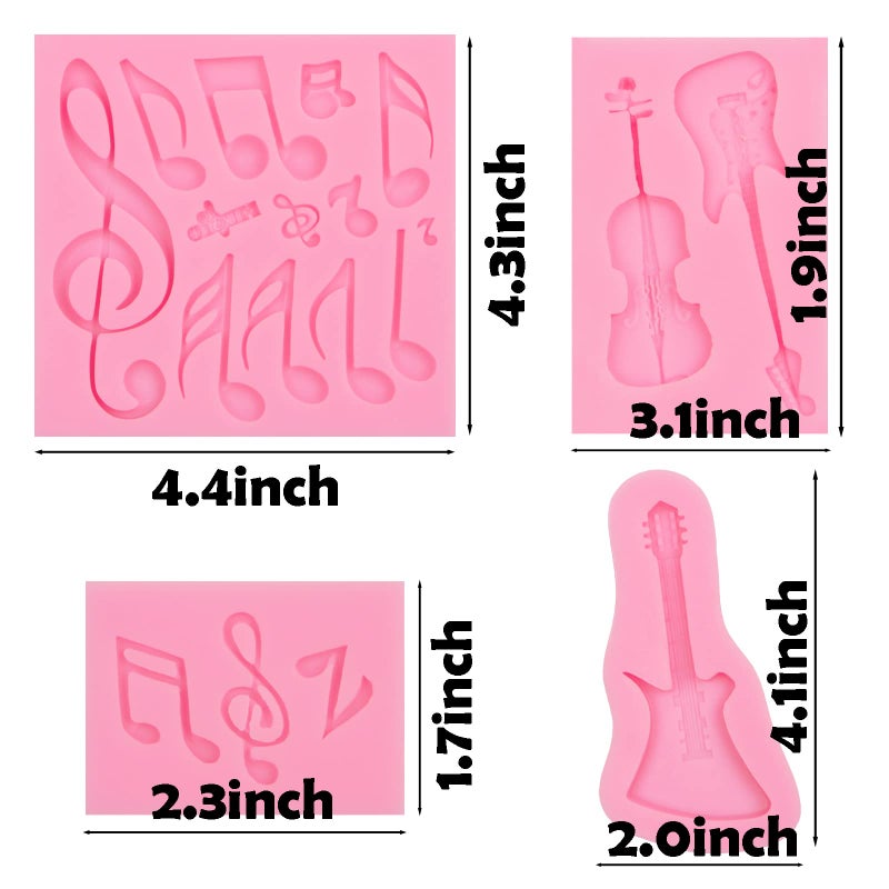 Xcake Lcook Music Note Silicone Fondant Mold  Guitar Chocolate Baking Molds for Birthday Baby Shower Cake Decoration Cupcake Topper Candy Sugar Craft Gum Paste Clay Resin - Image 2