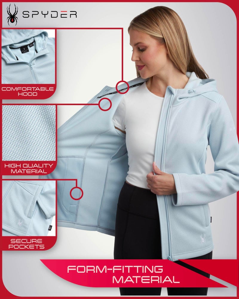 Spyder Womens Fleece Jacket - Lightweight Polar Fleece Windbreaker Jacket Women Active Zip Up Hooded Sweaters for Women, Size Medium, Ash Blue - Image 3