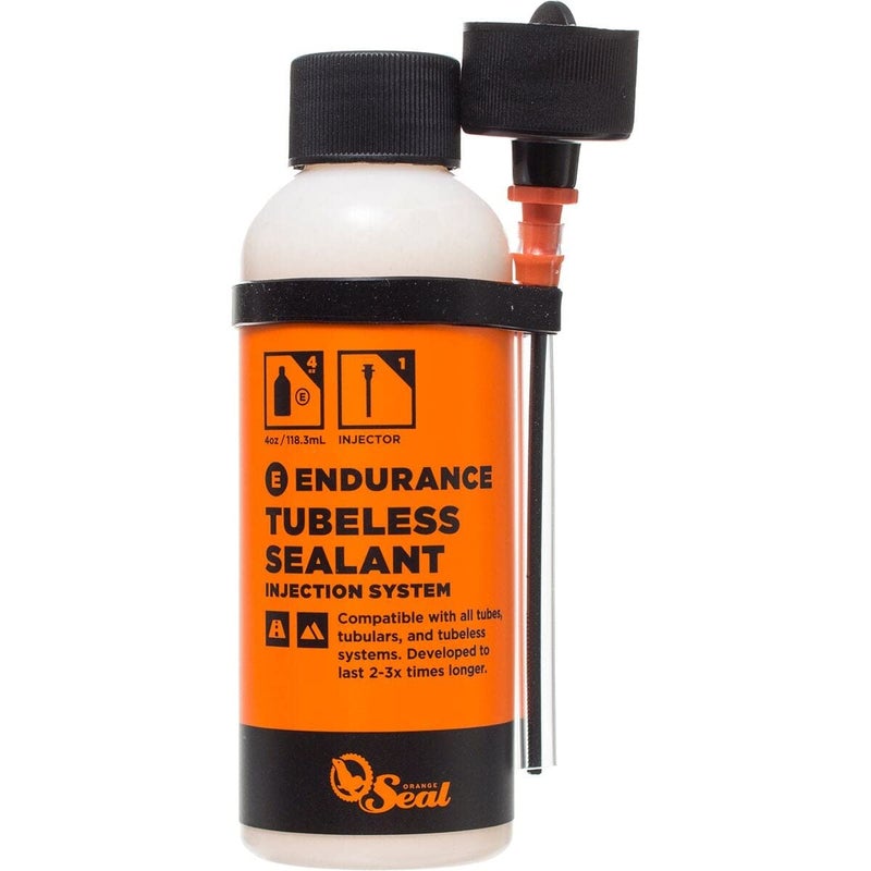 Orange Seal - Endurance Formula Tubeless Bike Tire Sealant with Injector | Long Lasting, Fast Sealing | for MTB, Road, CX and Gravel Bicycle Tires | 8oz w/Injector - Image 1