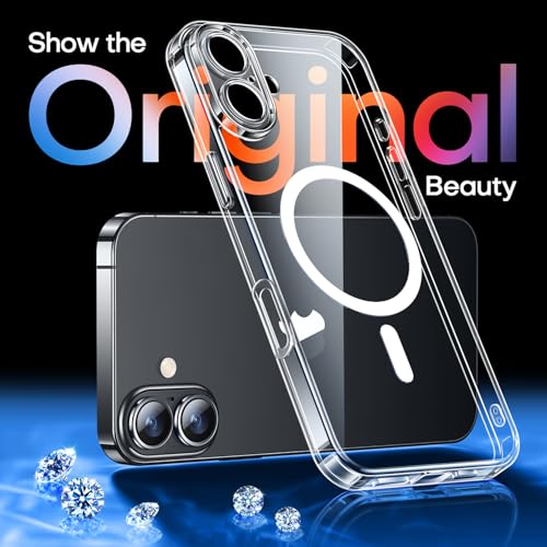 CANSHN Magnetic for iPhone 16 Case Clear, Upgraded [Full Camera Protection] [Compatible with Magsafe] Non-Yellowing Protective Shockproof Bumper - Clear - Image 3