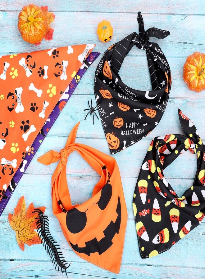 Whaline 5 Pack Halloween Dog Bandanas, Triangle Pet Scarfs Washable Pet Neckerchief Dog Bibs, Pumpkin, Ghost, Candy Corn and Bones Pet Bandanas Medium - Image 4