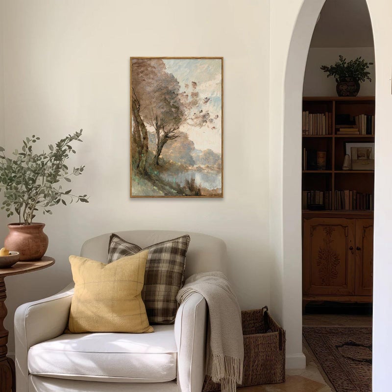 KBKBART Framed Canvas Wall Art Vintage Southwest Decor, Retro Neutral Landscape Riverside Botanical Art Prints Painting, Rustic Farmhouse Wall Decor Ready To Hang for Bedroom, Bathroom, Living Room, - Image 5