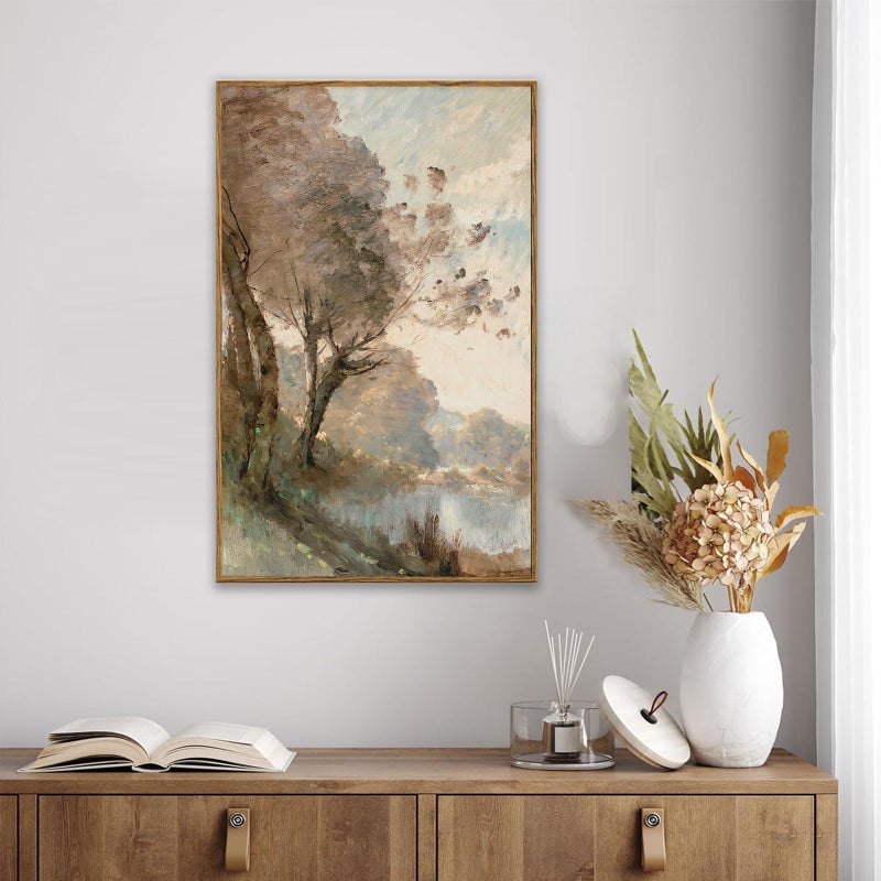KBKBART Framed Canvas Wall Art Vintage Southwest Decor, Retro Neutral Landscape Riverside Botanical Art Prints Painting, Rustic Farmhouse Wall Decor Ready To Hang for Bedroom, Bathroom, Living Room, - Image 4
