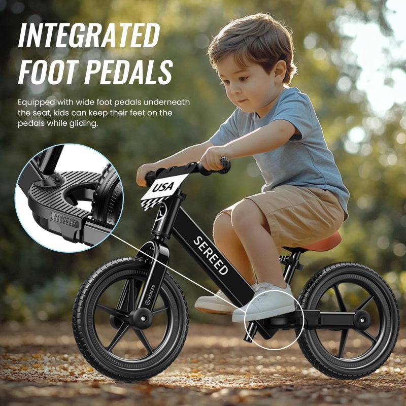SEREED Toddler Balance Bike 2 Year Old, No Pedal Kids Bicycle Toys for 2-5 Years Old, Tool-Free Adjustment, Customize Plate with Stickers, Gift for 2-3 Boys Girls (Black) - Image 2