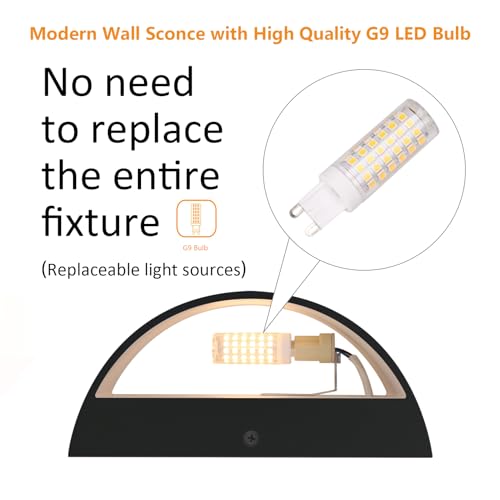 Aipsun 4 Pack Black Modern LED Wall Sconce Hardwired Indoor Wall Lights Up and Down Wall Mount Light for Living Room Bedroom Hallway Corridor Conservatory Warm White 3000K(with G9 Bulbs) - Image 3